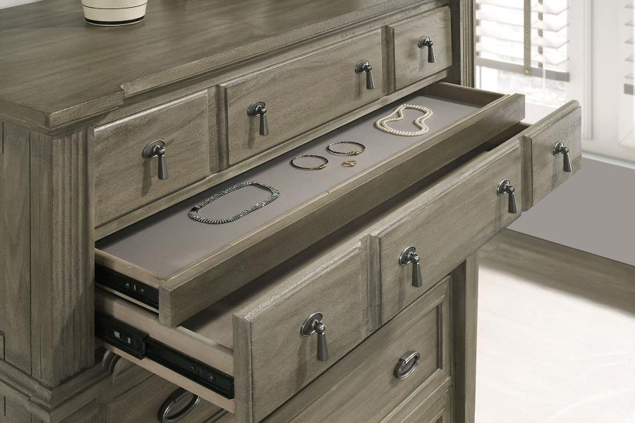 Juego de dormitorio de 5 piezas Alderwood Eastern King en gris francés 223121KE-S5