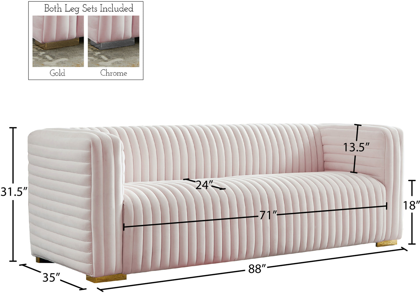 Ravish Velvet Sofa SKU: 640Pink-S