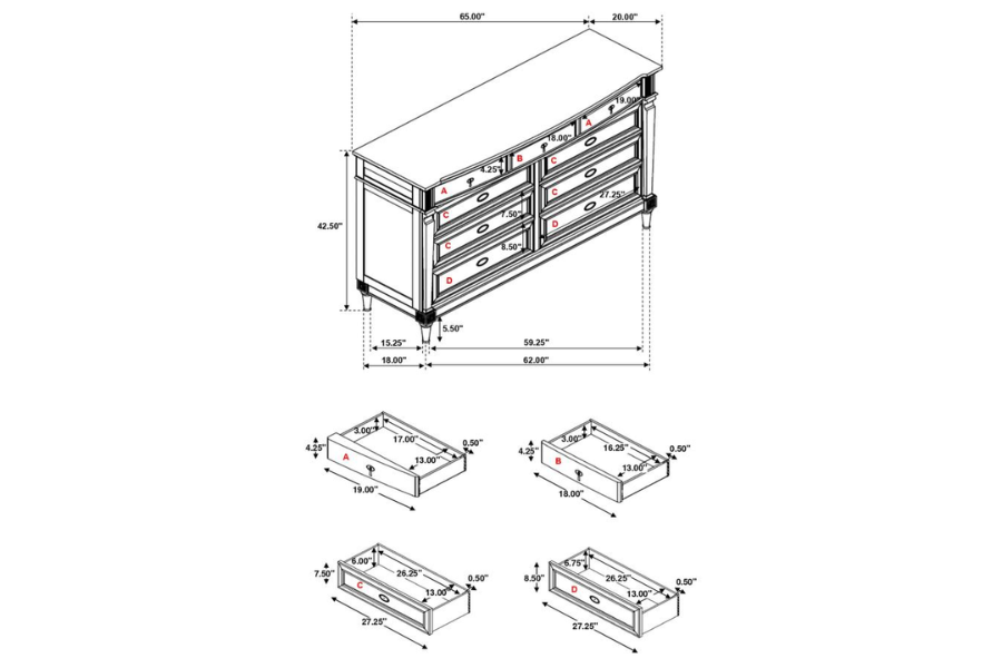 Juego de dormitorio de 5 piezas Alderwood Eastern King en gris francés 223121KE-S5