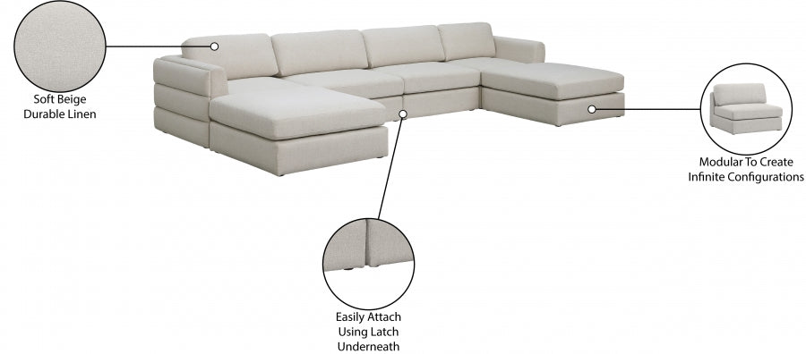 Beckham Linen Textured Modular Sectional SKU: 681Beige-Sec6C