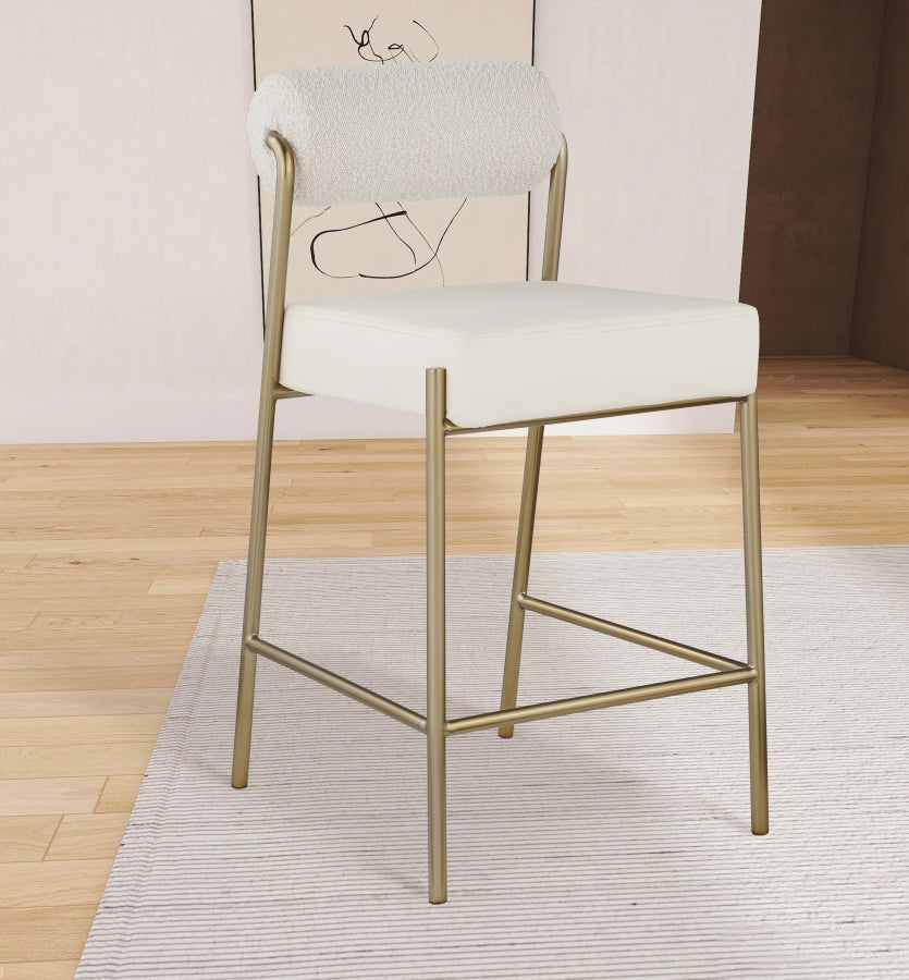 Carly Boucle Fabric & Faux Leather Counter Stool SKU: 587Cream-C