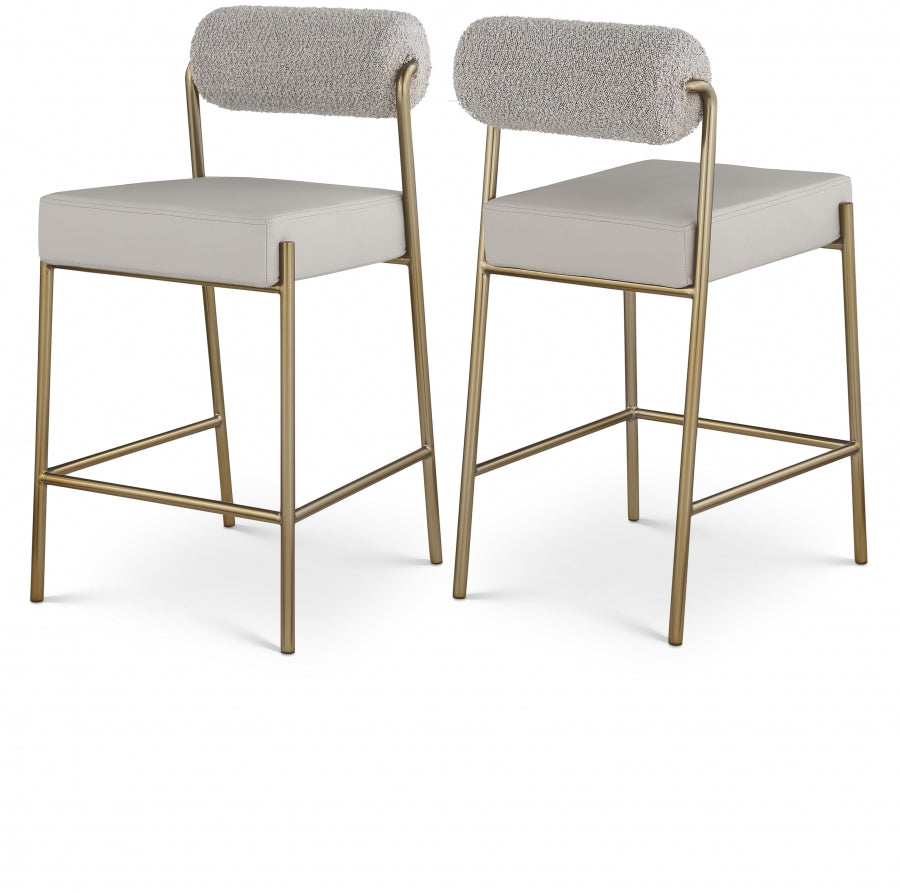 Carly Boucle Fabric & Faux Leather Counter Stool SKU: 587Cream-C