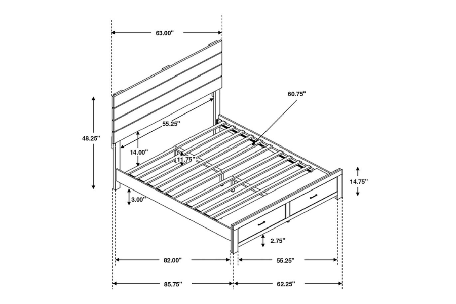 Cama Queen con paneles de almacenaje de madera Brantford en color blanco costero 207050Q