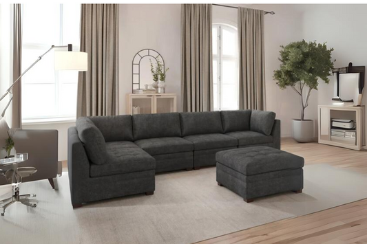Thomasville Tisdale Modular Sectional 6 -piece Boucle with Storage Ottoman Floor Model