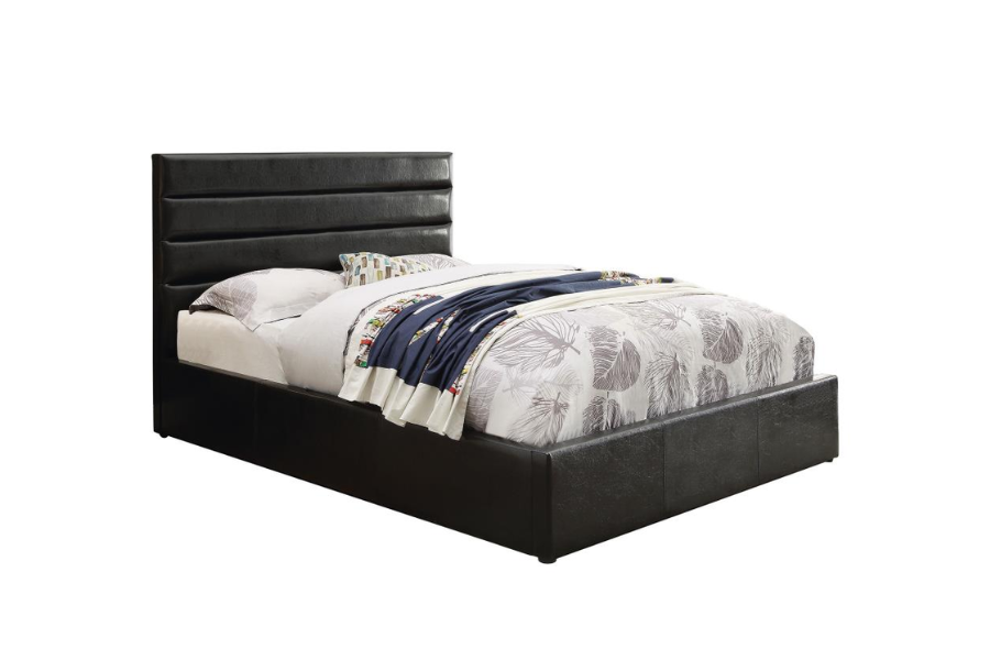 Cama Queen con paneles de almacenaje tapizados Riverbend, color negro 300469Q