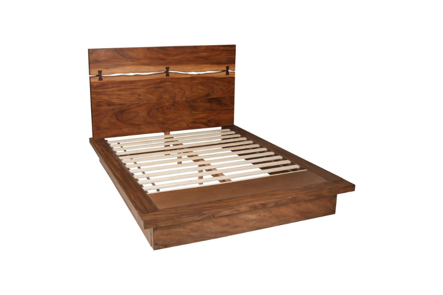 Cama Queen con paneles Winslow Wood en nogal ahumado y grano de café 223250SKE-S5