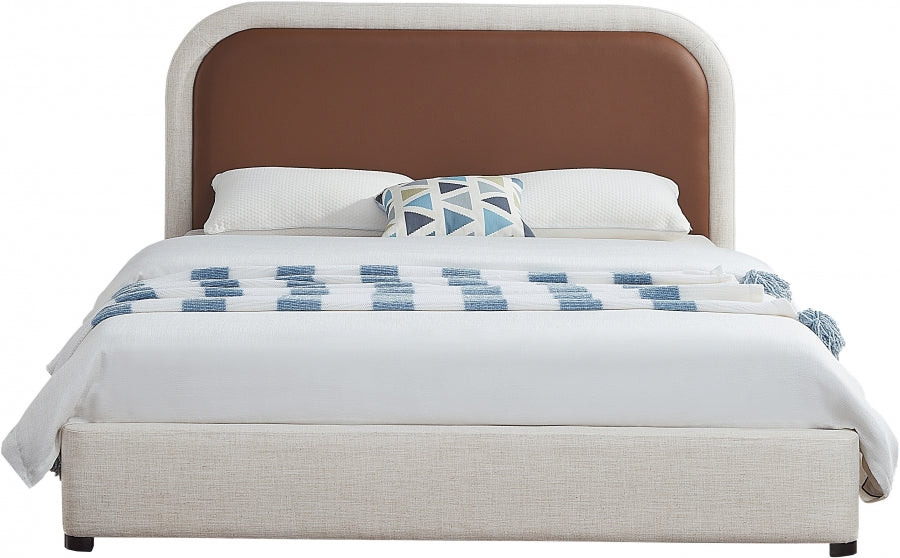 Blake Two Tone Faux Leather and Linen Textured Fabric Bed SKU: Blake-F