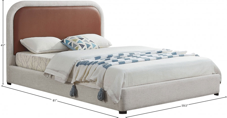 Blake Two Tone Faux Leather and Linen Textured Fabric Bed SKU: Blake-F