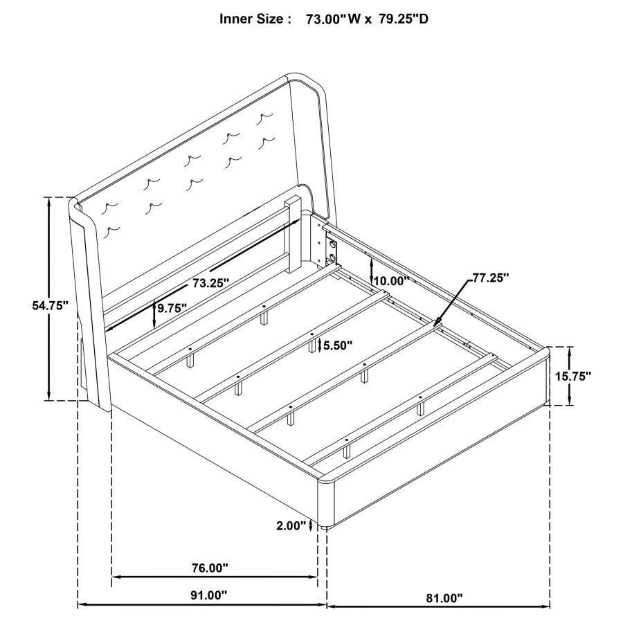 Leandro 55-inch Wingback Bed Burnished Black California King 222491KW, Eastern King 222491KE AND Queen 222491Q - Venini Furniture