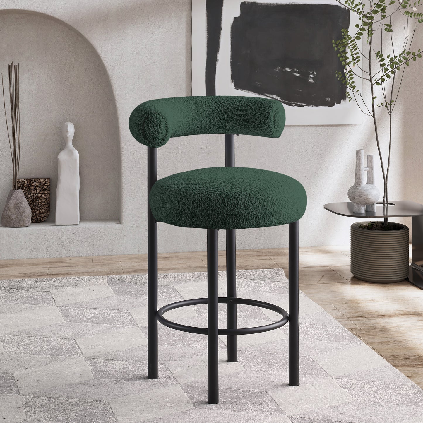 Bordeaux Boucle Fabric Stool SKU: 551Green-C