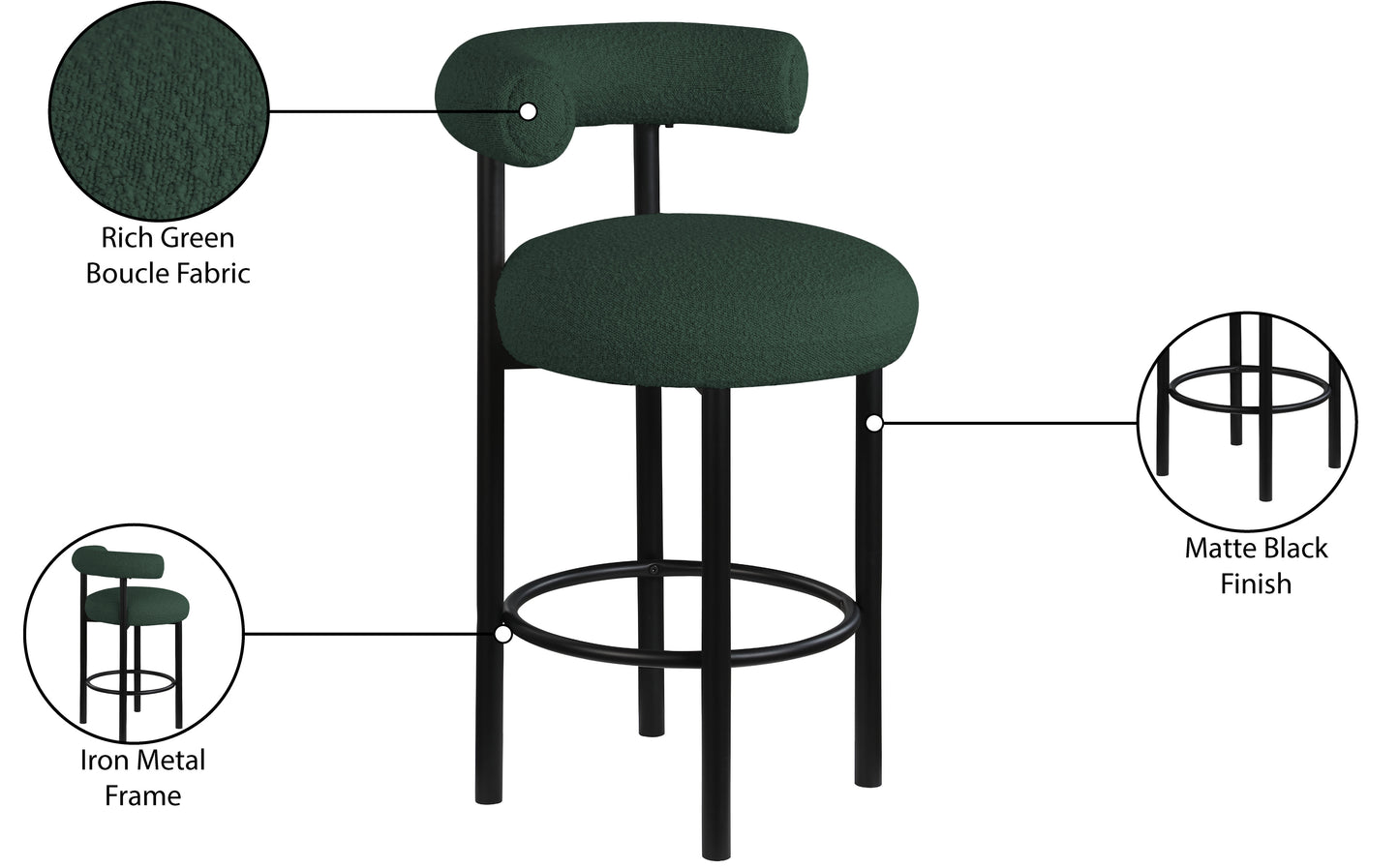 Bordeaux Boucle Fabric Stool SKU: 551Green-C