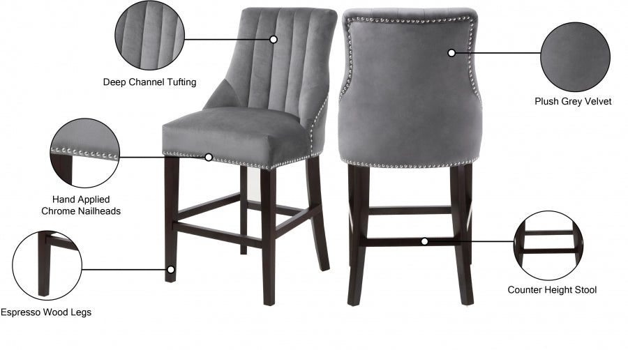 Oxford Velvet Counter Stool SKU: 722Grey-C