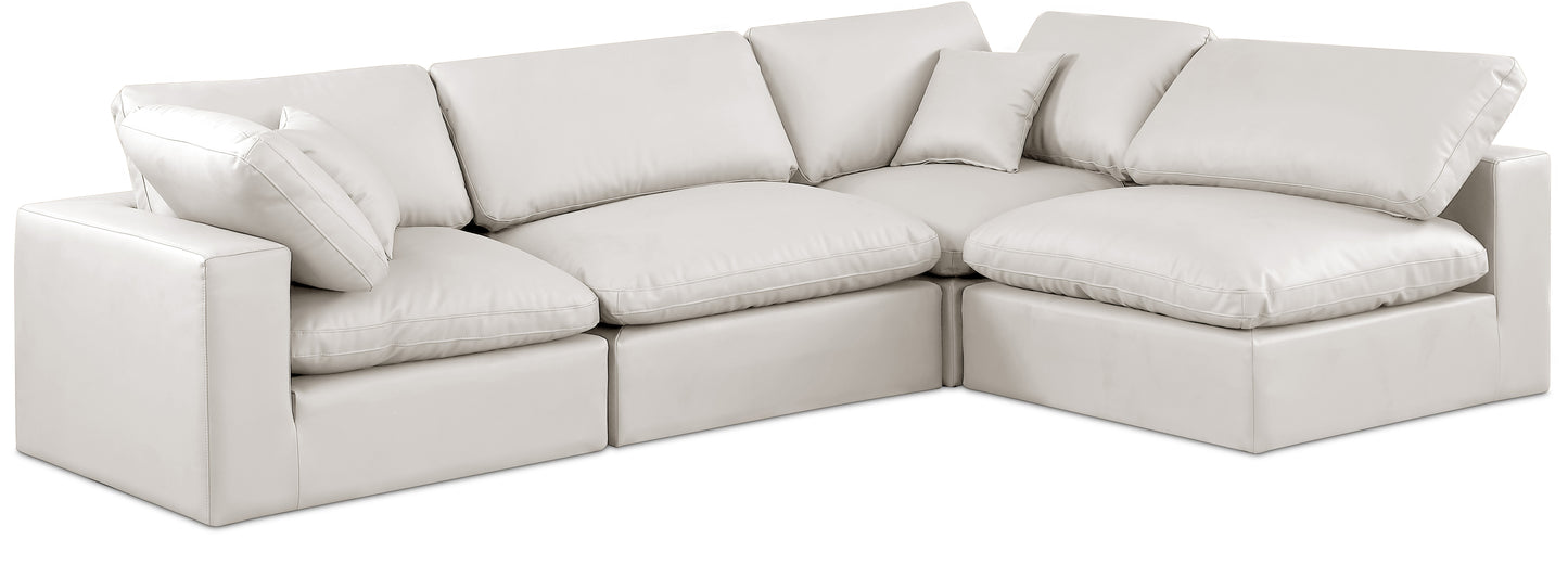 Comfy Faux Leather Sectional SKU: 188Cream-Sec4B