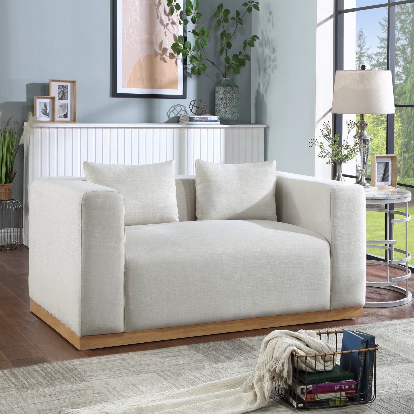 Alfie Linen Textured Fabic Loveseat SKU: 642Cream-L