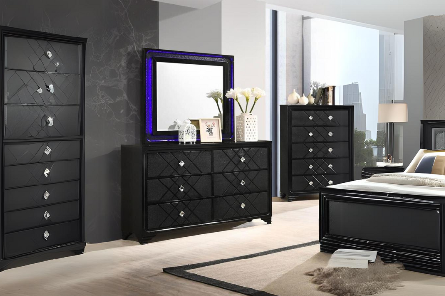 Cómoda Penélope de 6 cajones con espejo Midnight Star 223573M