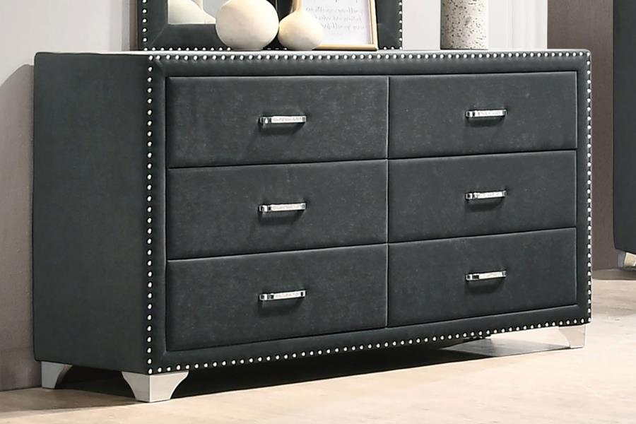 velvet grey dresser Baxton Studio Etienne Modern Slate Grey Velvet 6-Drawer Dresser