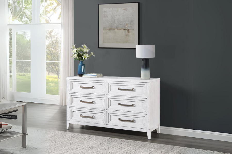 Marielle 6-drawer Bedroom Dresser Distressed White 224843 – Venini Furniture Marielle 6-drawer Bedroom Dresser Distressed White 224843 – Venini Furniture