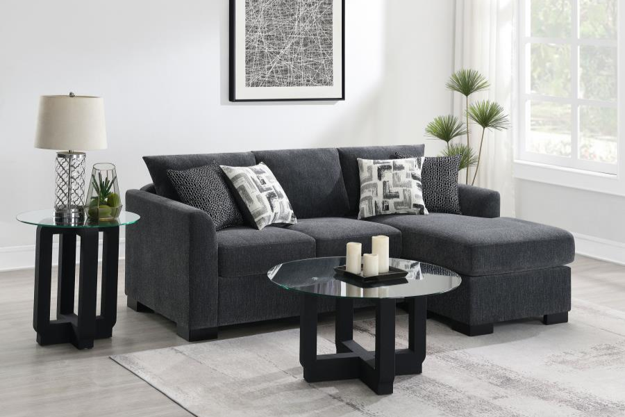 Sofá cama seccional con chaise longue tapizado Storey gris oscuro 504777