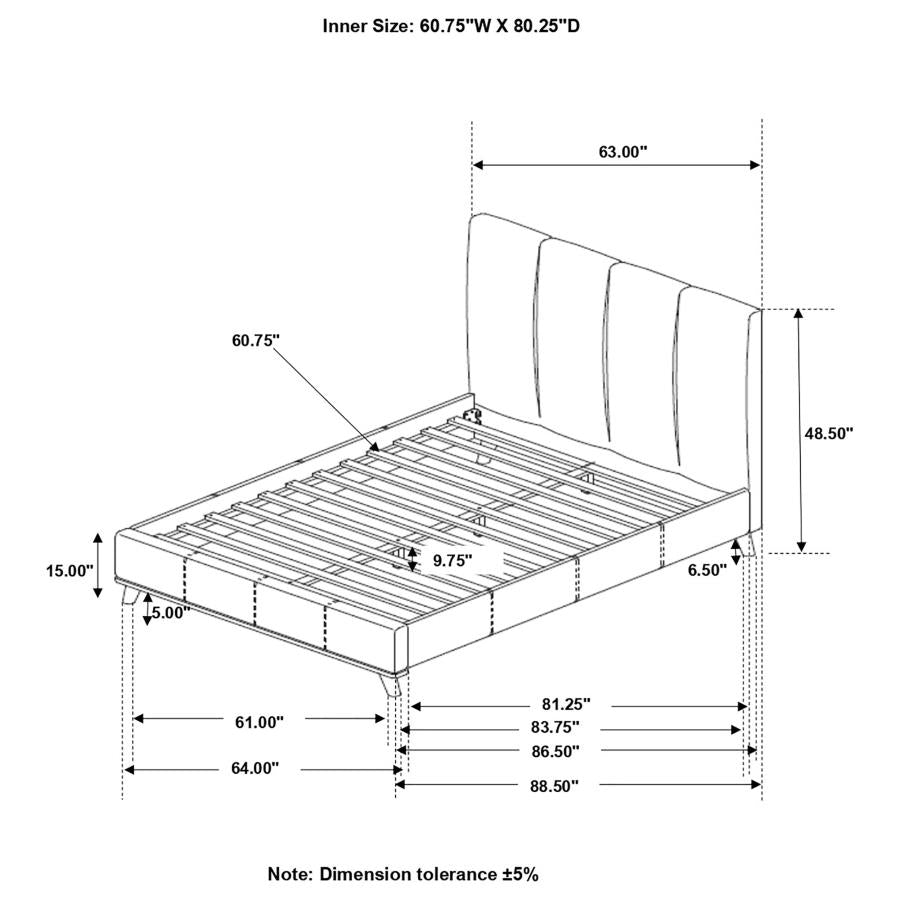 Cama Queen con paneles tapizados Charity en color azul 300626Q