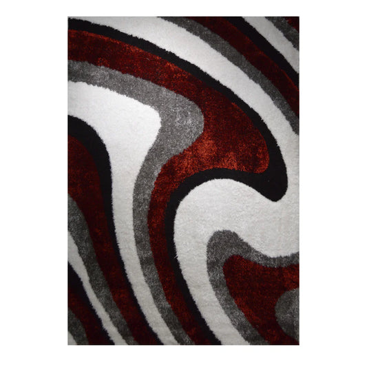 GR-1009 3D SHAGGY Rug white, grey and red Winding Pattern