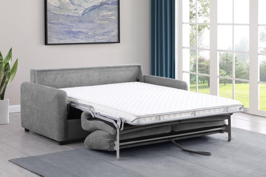 Próximamente sofá cama tapizado Rylie con colchón tamaño queen gris 360029