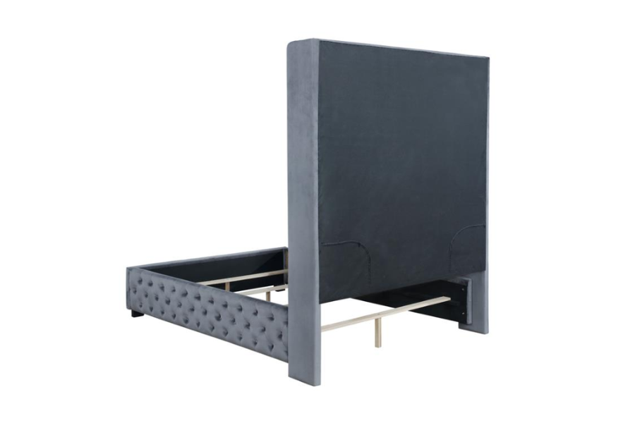 Cama tapizada con respaldo de alas estilo Eastern King de Rocori, color gris 306075KE