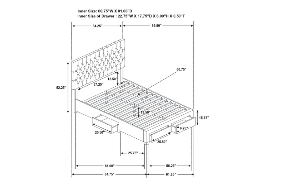 Soledad Upholstered Queen Storage Panel Bed Grey 305877Q