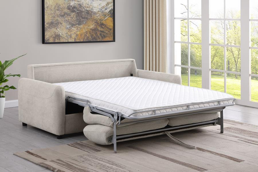 Sofá cama tapizado Rylie con colchón tamaño queen beige 360027