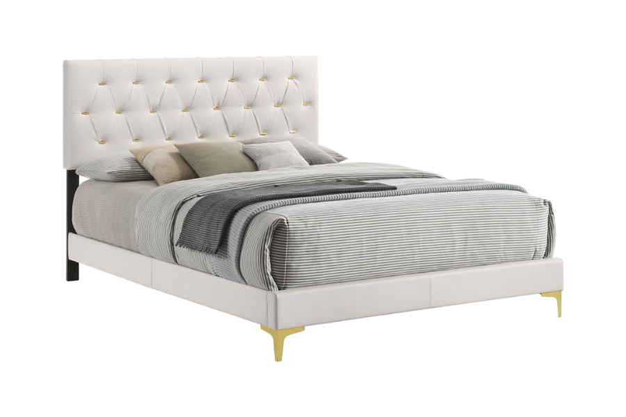 Cama King tapizada con paneles en color blanco Kendall 224401KE