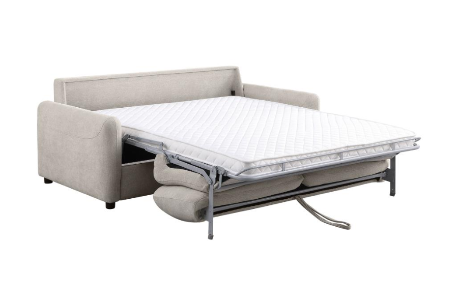 Sofá cama tapizado Rylie con colchón tamaño queen beige 360027
