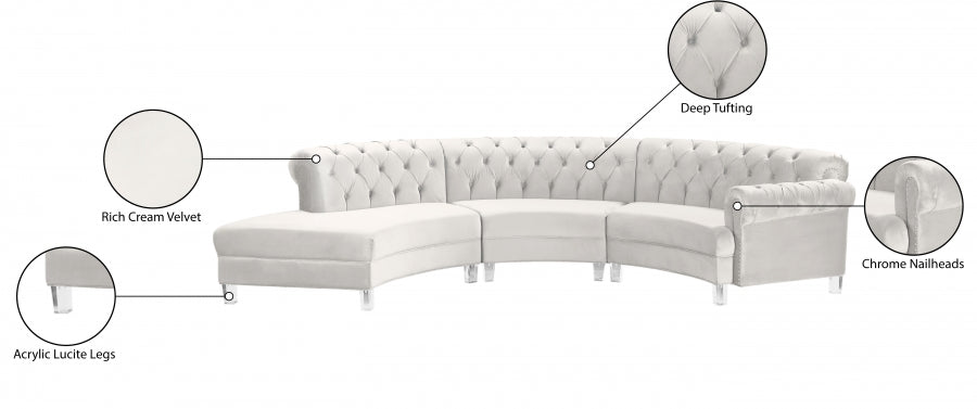 Anabella Modular Velvet Sectional SKU: 697Skyblu-Sec-3PC