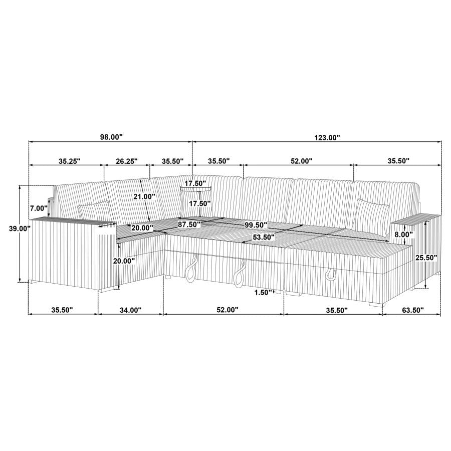 Devonshire Sleeper Sectional Sofa with Storage Chaise – Grey 501208
