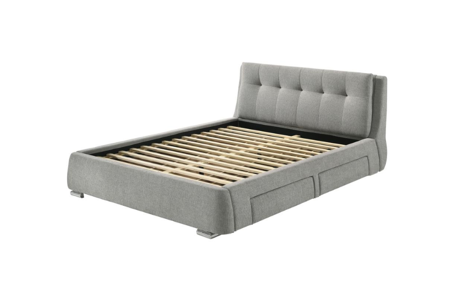 Cama Queen con paneles de almacenaje tapizados Fenbrook en gris 300523Q