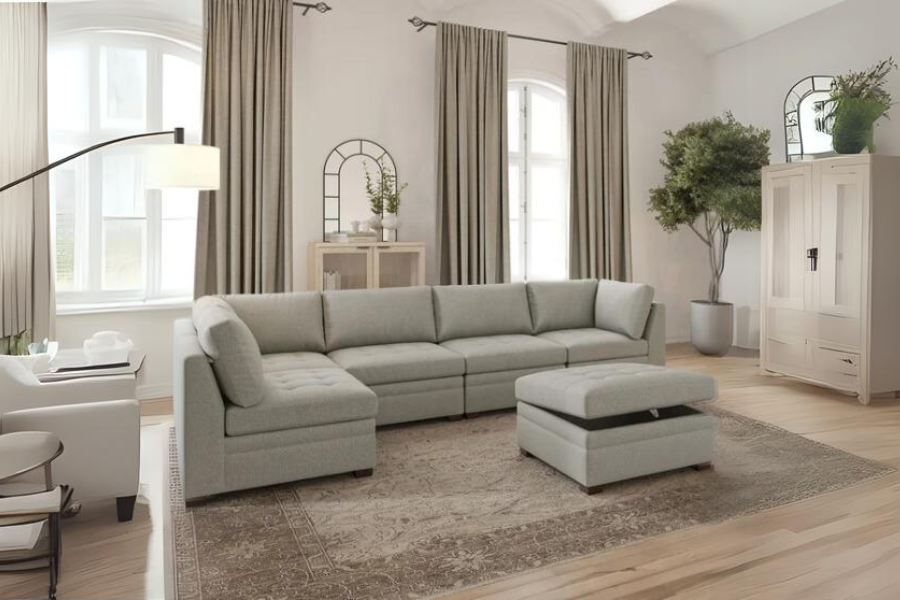 Thomasville Tisdale Modular Sectional 6 piece Boucle with Storage Ottoman Floor Model - Venini Furniture