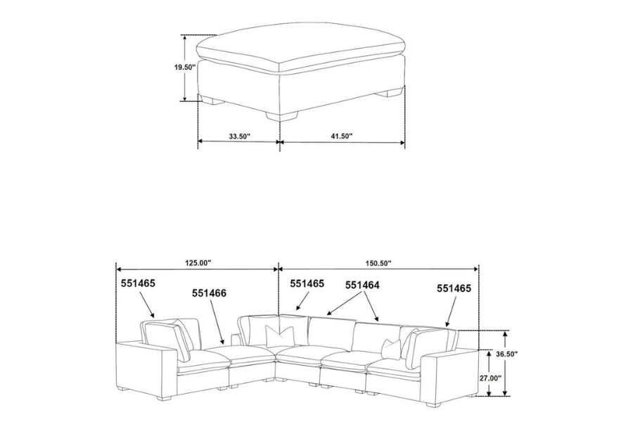 Seccional modular tapizado de 6 piezas Lakeview en color chocolate 551464-SETA