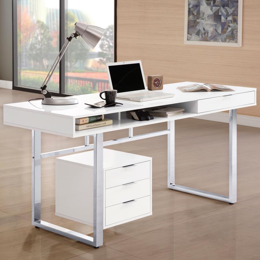Escritorio Whitman con 4 cajones, blanco brillante 800897