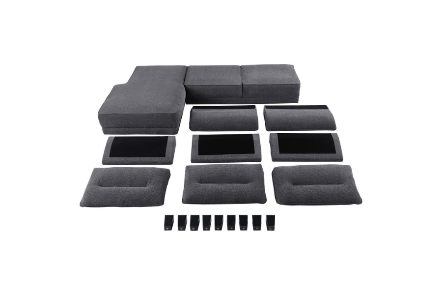 Sofá chaise longue con brazos curvos tapizado en gris Caspian 509540