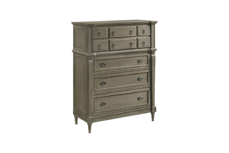 Juego de dormitorio de 5 piezas Alderwood Eastern King en gris francés 223121KE-S5
