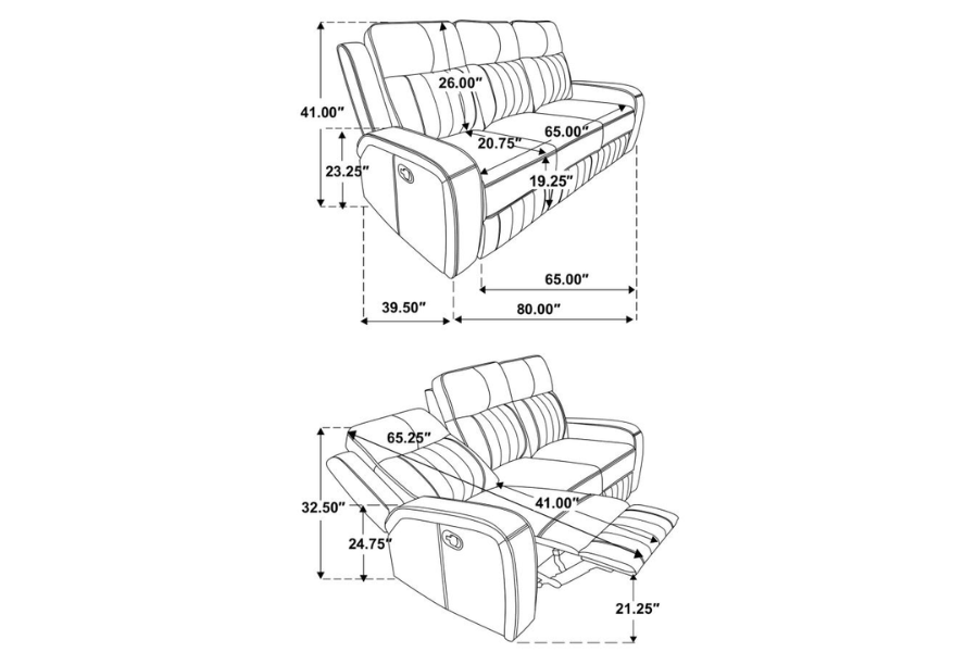 Conjunto de sofá reclinable tapizado de 2 piezas Raelynn gris 603191-S2