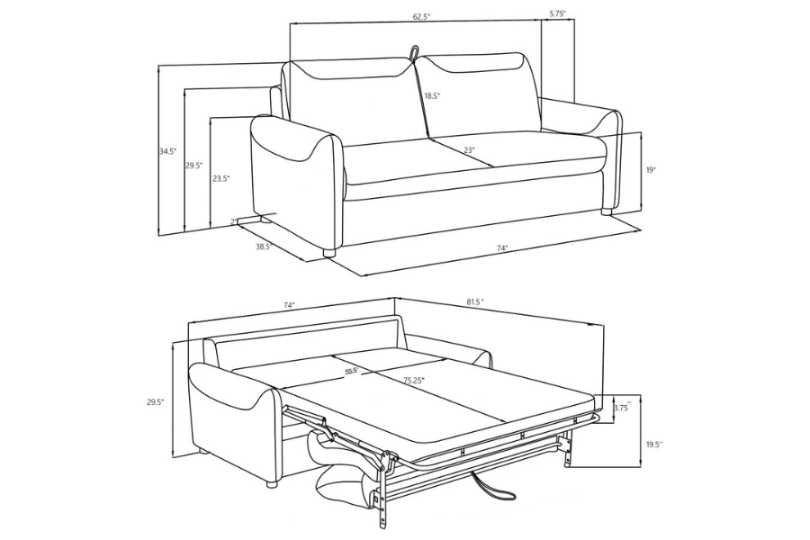 Próximamente sofá cama tapizado Rylie con colchón tamaño queen gris 360029