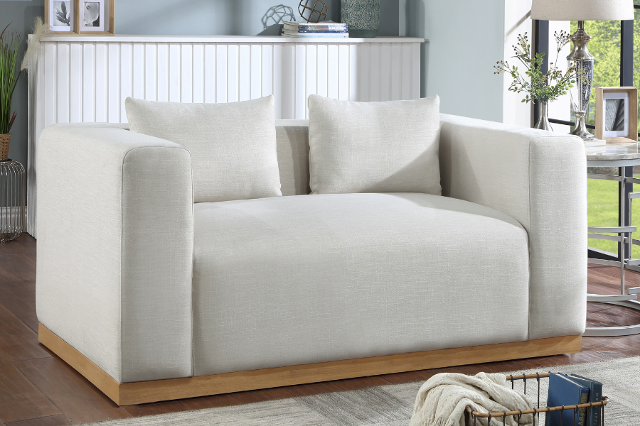 Alfie Linen Textured Fabic Loveseat SKU: 642Cream-L