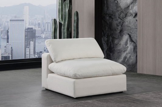 Comfy Linen Textured Fabric Armless Chair SKU: 187Cream-Armless