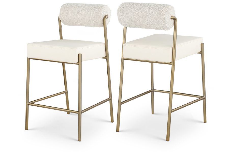 Carly Boucle Fabric & Faux Leather Counter Stool SKU: 587Cream-C