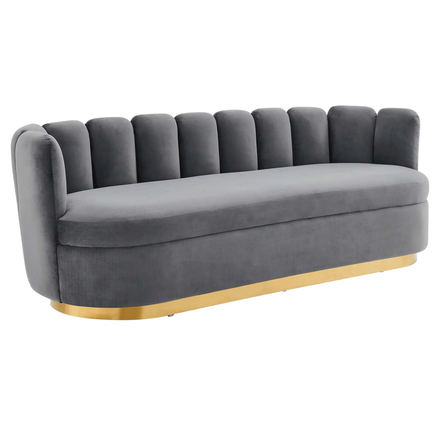 Victoria Channel Tufted Performance Velvet Sofa in Gray FREE SHIPPING.