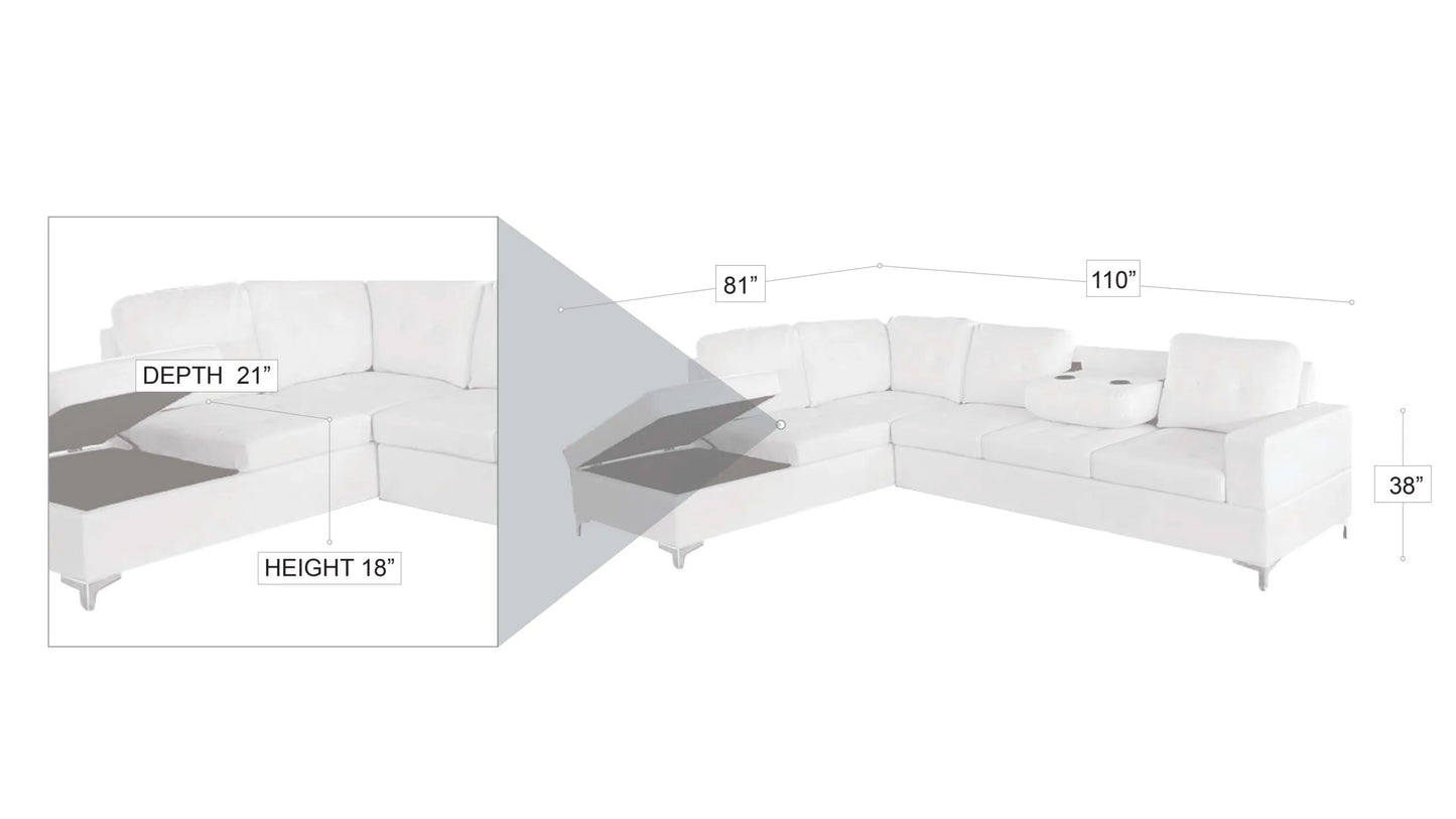 Antonella Sectional Right or Left in Black, Gray or White. - Venini Furniture