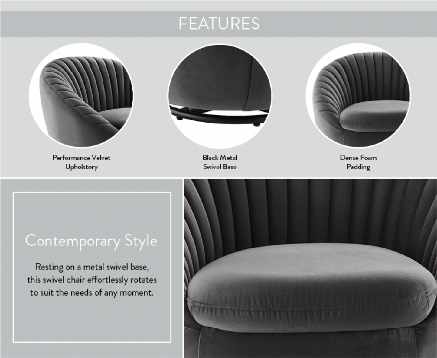 Whirr Tufted Performance Velvet Swivel Chair FREE SHIPPING.