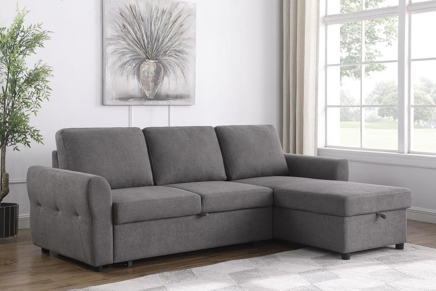 Sofá cama seccional tapizado con espacio de almacenaje Samantha, color verde azulado 511087