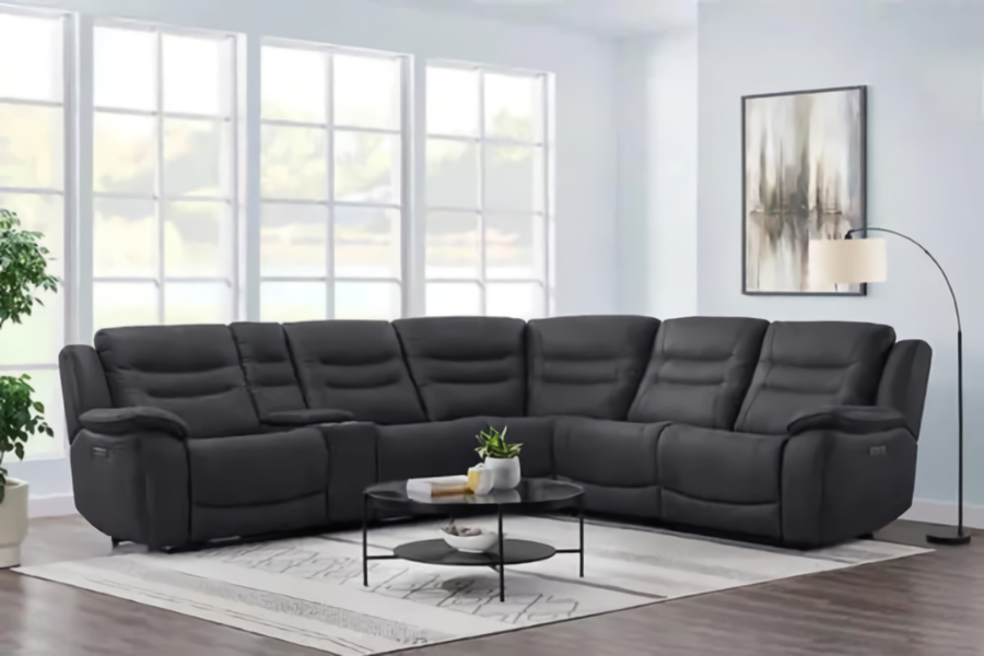 Black fabric reclining sectional sale