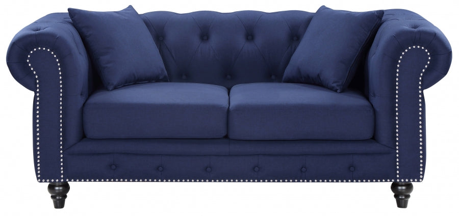 Chesterfield Linen Textured Loveseat SKU: 662Navy-L