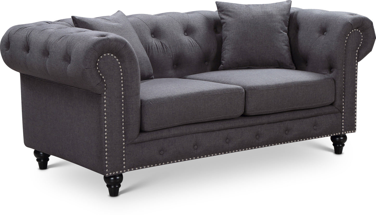 Chesterfield Linen Textured Loveseat SKU: 662Navy-L